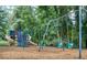 Swings and slides are part of the community playground equipment with lush surrounding at 525 Watergate Ct, Roswell, GA 30076