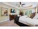 Comfortable bedroom with a ceiling fan, TV, tray ceiling and an expansive window at 2460 Due West Nw Cir, Kennesaw, GA 30152