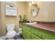 Bathroom featuring a vanity, mirror and toilet at 4035 Woodbridge Ct, Powder Springs, GA 30127