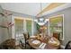 Charming dining room with a round table, elegant lighting, and natural light from backyard access at 4035 Woodbridge Ct, Powder Springs, GA 30127