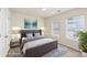 Staged bedroom with a comfortable bed, bedside tables, and windows that provide natural light at 607 Tall Timbers, Woodstock, GA 30188
