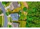 Aerial view of a lovely home with a spacious yard and mature trees surrounding the property at 133 Parkway Dr, Fairburn, GA 30213