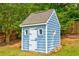 Backyard shed with a side door, windows, and a shingled roof at 133 Parkway Dr, Fairburn, GA 30213