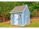 Storage shed nestled in the backyard for storage of lawn and gardening equipment at 133 Parkway Dr, Fairburn, GA 30213