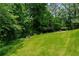 Lush green backyard sloping upwards with mature trees at 2912 Vinings Forest Se Way, Atlanta, GA 30339