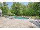 Backyard paradise with a luxurious pool, surrounded by lush greenery and an inviting patio area at 210 Little River Farms Trl, Canton, GA 30115