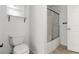 This half bathroom has white walls, vanity, and a glass shower at 1620 Concord Meadows Dr, Smyrna, GA 30082