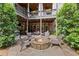 Inviting stone fire pit with seating, set within a beautifully landscaped backyard with string lights at 5025 Savannah Run, Cumming, GA 30040