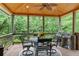 Outdoor living at its finest: covered patio with grill, dining, and serene views of the backyard at 5025 Savannah Run, Cumming, GA 30040