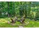 Backyard fire pit surrounded by mature trees, Adirondack chairs, and stone pavers, perfect for outdoor relaxation at 763 Old Paper Mill Se Dr, Marietta, GA 30067