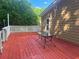 Back deck with white railing overlooking green foliage, complete with a table at 2030 Carr Rd, Conyers, GA 30012