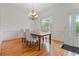 Dining room featuring hardwood floors, elegant chandelier, wainscoting, and a window at 1003 Pearl Ne Pt, Sandy Springs, GA 30328