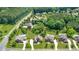 Aerial view of homes in a neighborhood with mature trees, in-ground pools, and large manicured lawns at 468 Scott Farm Dr, Powder Springs, GA 30127
