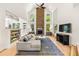 Bright living room with a stone fireplace, high ceilings, large windows, and comfortable seating with natural light at 1265 Timberline Pl, Alpharetta, GA 30005