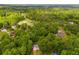 Aerial view of wooded neighborhood with multiple homes surrounded by lush greenery in a beautiful setting at 130 Opal Ln, Carrollton, GA 30116