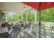 Covered outdoor patio with comfortable seating and a scenic backyard view at 285 Turtle Rock Pl, Acworth, GA 30101
