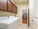 Convenient laundry room featuring plenty of storage and direct access to the walk-in closet at 813 Cotton Creek Dr, Canton, GA 30115