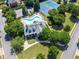 Aerial shot of a community pool, clubhouse, and tennis courts amidst lush greenery in a residential area at 3944 Blustery Ne Way, Marietta, GA 30066