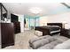 Spacious main bedroom with carpeting, furnishings, and a door leading to the backyard at 9155 Nesbit Ferry Rd, Alpharetta, GA 30022