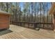 Backyard wooden deck surrounded by a lush, green landscape and mature trees at 100 Hall Pl, Fayetteville, GA 30215