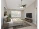 Spacious main bedroom has vaulted ceiling, ceiling fan, and a large window at 2447 Stancrest Ln, Lawrenceville, GA 30044