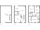 A three-story floor plan showing the layout of the garage, living spaces, bedrooms, and bathrooms at 1857 Barrington Ct, Marietta, GA 30066