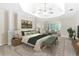 This main bedroom has an elegant tray ceiling, carpeted floors, and comfortable seating space at 230 Leaf Court, Alpharetta, GA 30005
