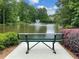 Community pond view with central fountain and park bench at 230 Leaf Court, Alpharetta, GA 30005