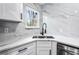 Modern kitchen with white marble countertops, subway tile backsplash, and stainless steel sink at 1150 Rankin St # 6H, Stone Mountain, GA 30083