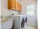 Functional laundry room featuring updated machines, overhead cabinets, and natural light at 2695 Rangewood Ne Dr, Atlanta, GA 30345