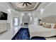 Spacious main bedroom features a tray ceiling, marble fireplace, sitting area, a TV and large windows at 8525 Saint Marlo Fairway Way, Duluth, GA 30097