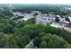An aerial view of the neighborhood with a mix of residential and commercial properties surrounded by mature trees at 1205 Mcclelen Way, Decatur, GA 30033