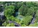 Aerial view of the community amenities includes a pool and tennis court surrounded by mature trees at 1205 Mcclelen Way, Decatur, GA 30033