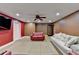 Basement boasting neutral carpet flooring, red accent walls, and recessed lighting at 149 Stargrass Way, Grayson, GA 30017