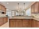 Gourmet kitchen featuring wood cabinetry, stone countertops, and stainless steel appliances, seamlessly connecting to living space at 149 Stargrass Way, Grayson, GA 30017