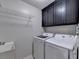 Functional laundry room with modern appliances, storage cabinets, and a utility sink for added convenience at 149 Stargrass Way, Grayson, GA 30017