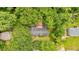 Aerial view of a home showcasing a roof, deck, and lush surrounding trees at 450 S Susan Creek Dr, Stone Mountain, GA 30083
