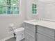 Bathroom featuring grey vanity with stylish fixtures and window at 450 S Susan Creek Dr, Stone Mountain, GA 30083