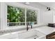 Close-up of the kitchen sink with a window offering a view of the backyard at 2356 Defoors Ferry Nw Rd, Atlanta, GA 30318