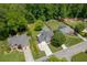 Aerial view showcasing well-manicured lawn with in-ground pool, fire pit and neighborhood at 2920 Waverly Place Dr, Dacula, GA 30019