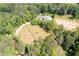 Aerial view of a home with a pool, large yard, and mature trees at 355 Clark Creek Pass, Acworth, GA 30102