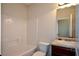 Bathroom featuring a vanity and shower/tub combo at 2671 Calvary Dr, Hampton, GA 30228