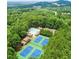 Aerial view of community pool, tennis courts, and wooded surroundings offering recreational amenities at 4468 Windsor Oaks Dr, Marietta, GA 30066