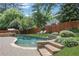 Lush backyard with a sparkling pool, lounge chairs, and a charming stone spa area at 47 Roseclair Se Dr, Atlanta, GA 30317