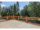 Wooden back deck with wooden railing overlooking a lush backyard and mature trees at 5925 Water Mark Dr, Cumming, GA 30040