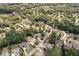 A high angle aerial view of a wooded residential neighborhood with mature trees and a community recreational area at 5925 Water Mark Dr, Cumming, GA 30040