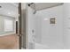 Bathroom featuring a shower-tub combo with white subway tile surround at 1547 Cambridge Pl, Marietta, GA 30062