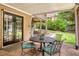 Lovely outdoor dining area with access to backyard landscaping through elegant double doors at 280 Selkirk Ln, Johns Creek, GA 30097