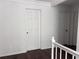 Hallway with white doors, white walls, baseboards, and dark wooden floors at 421 Congress Pkwy, Lawrenceville, GA 30044