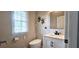 This powder room features a sleek vanity with modern fixtures, decorative wall sconces, and a contemporary toilet design at 4230 Glen Vista Ct, Duluth, GA 30097